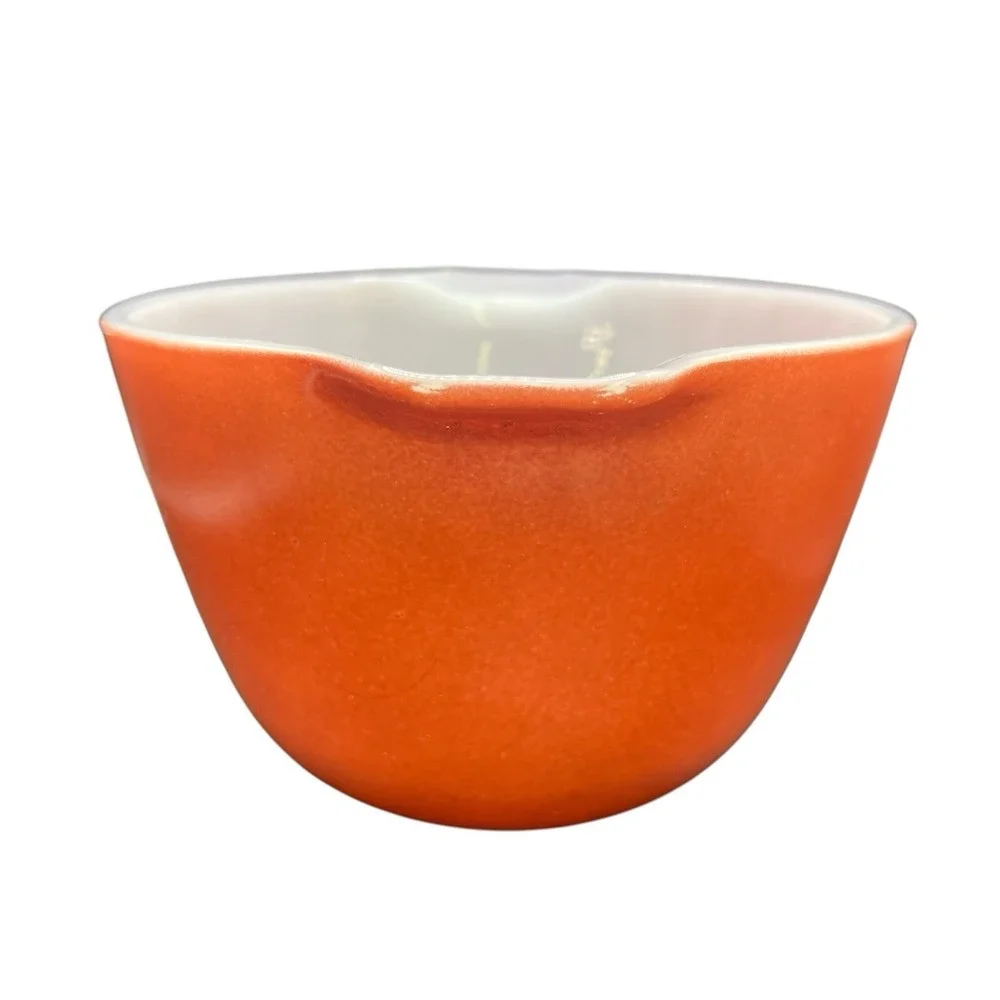 Vintage Fire King Anchor Hocking 606 Orange Ombre Handled Mixing Bowl USA MCM